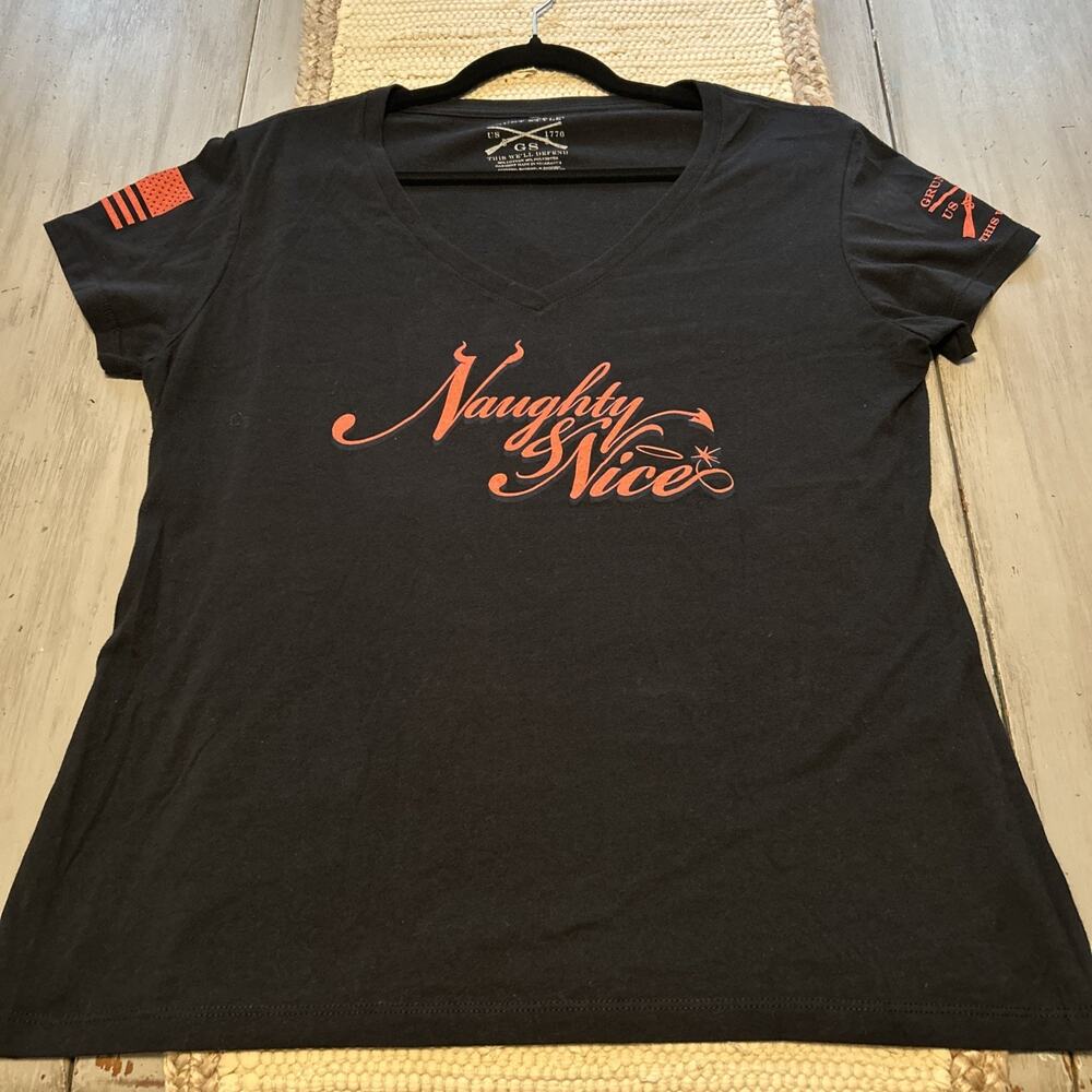 Grunt Style Black Red Naughty Nice V Neck T Shirt Women’s Sz XXL